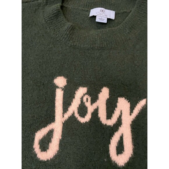 Cece Sweater Pullover Women’s Size Large Dark Green ‘Joy’ Script Cozy Soft - Picture 4 of 8